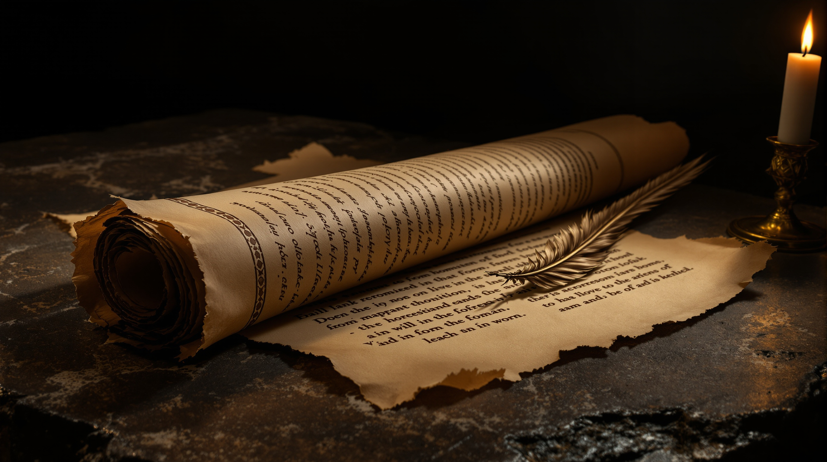 Ancient Roman scroll in dramatic candlelight
